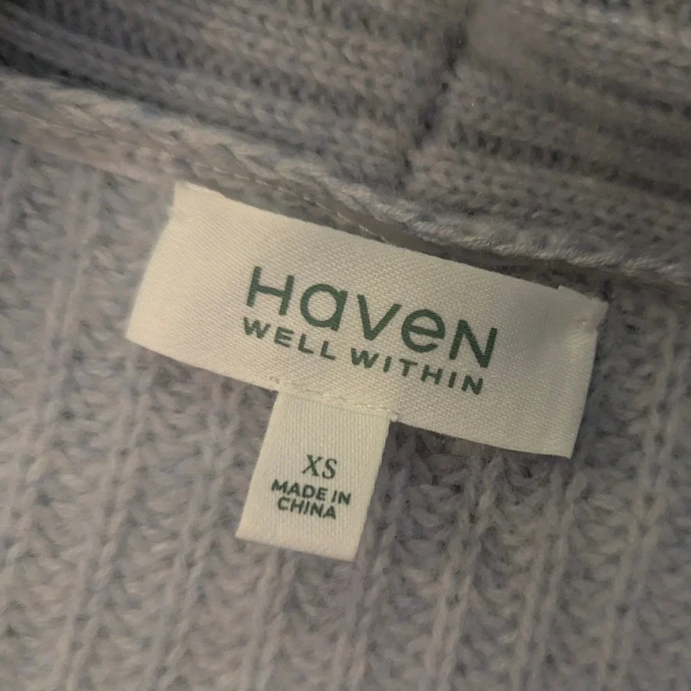 Haven Well Within Cardigan Women XS Blue Cashmere Cable‎ Knit Open Front Sweater